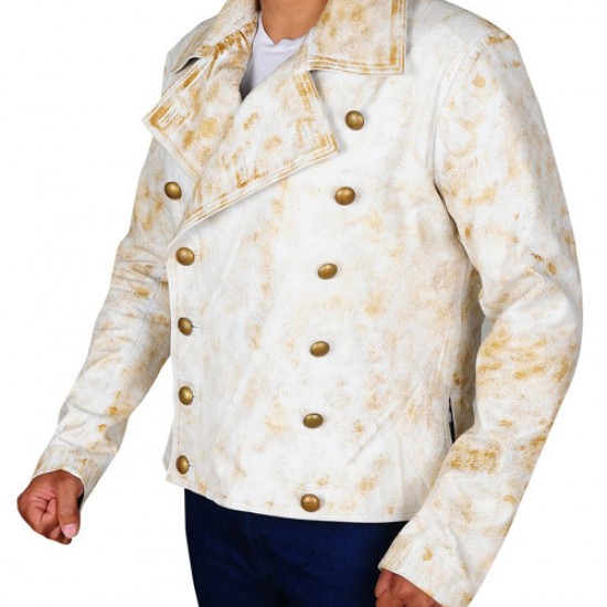 310 To Yuma Charlie Prince, Distressed White Real Leather Coat 310 To Yuma Charlie Prince, Distressed White Real Leather Coat