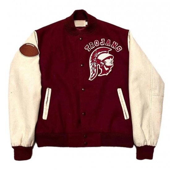 80’s USC Trojans Maroon and White Varsity Jacket 80’s USC Trojans Maroon and White Varsity Jacket