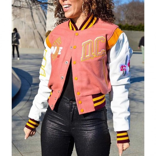 90th Anniversary Washington Commanders DC Pink Varsity Jacket 90th Anniversary Washington Commanders DC Pink Varsity Jacket