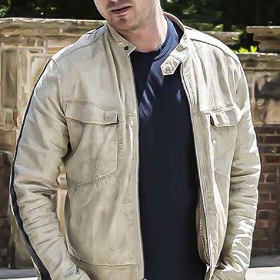 Aaron Paul Tobey Marshall Need For Speed White Leather Jacket