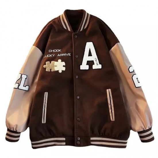 Achock Brown Wool Varsity Jacket Achock Brown Wool Varsity Jacket
