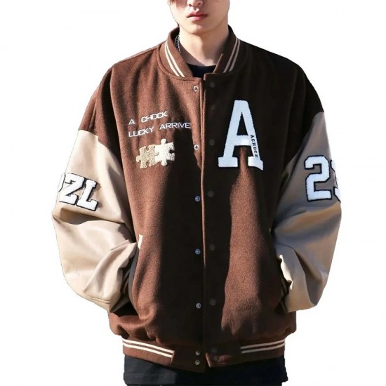 Achock Brown Wool Varsity Jacket Achock Brown Wool Varsity Jacket