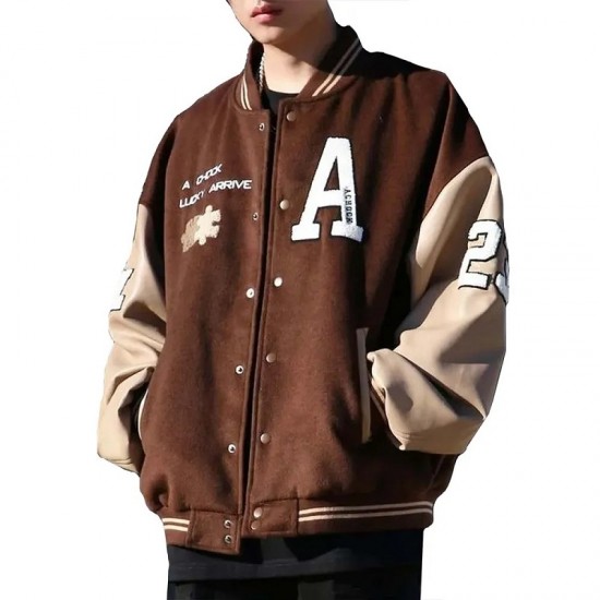 Achock Brown Wool Varsity Jacket Achock Brown Wool Varsity Jacket