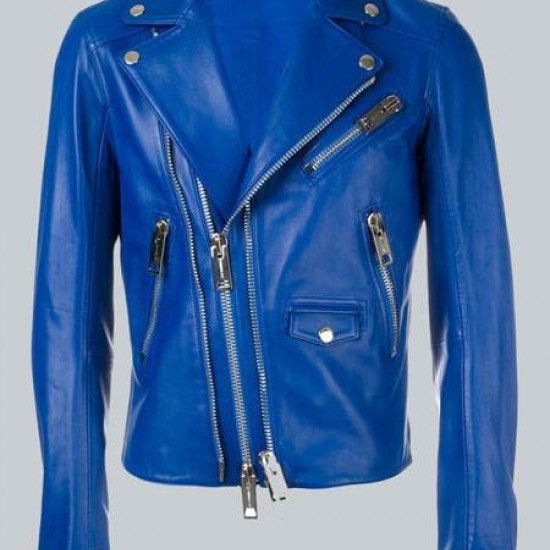 Adam Lambert Blue Leather Jacket