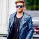 Adam Lambert Blue Leather Jacket