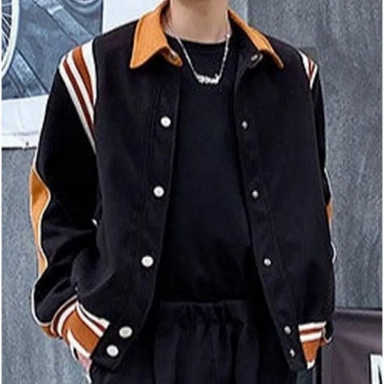 Alicia Vikander Irma Vep Mira Varsity Wool Black and Brown Jacket