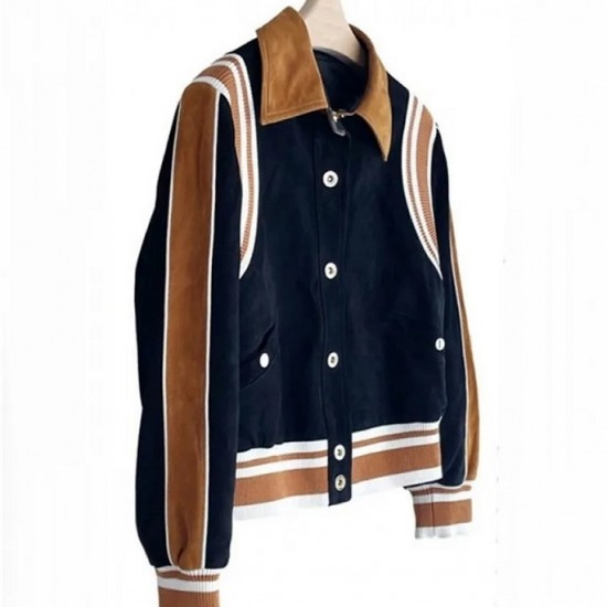 Alicia Vikander Irma Vep Mira Varsity Wool Black and Brown Jacket