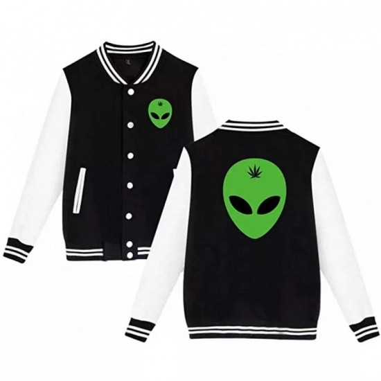 Alien Head Leaf Weed Varsity Jacket