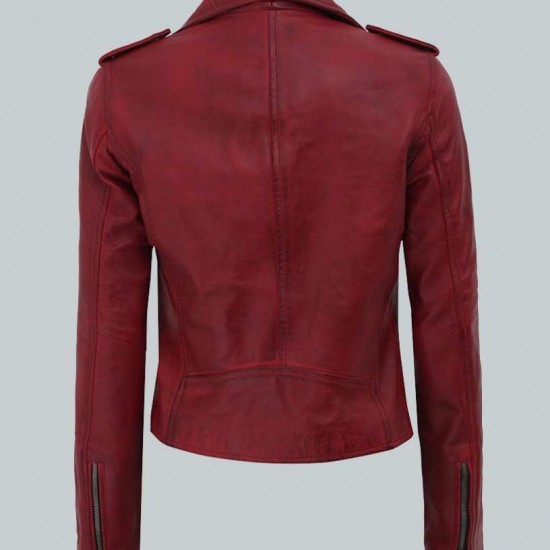 Amber Womens Moto Maroon Asymmetrical Leather Jacket