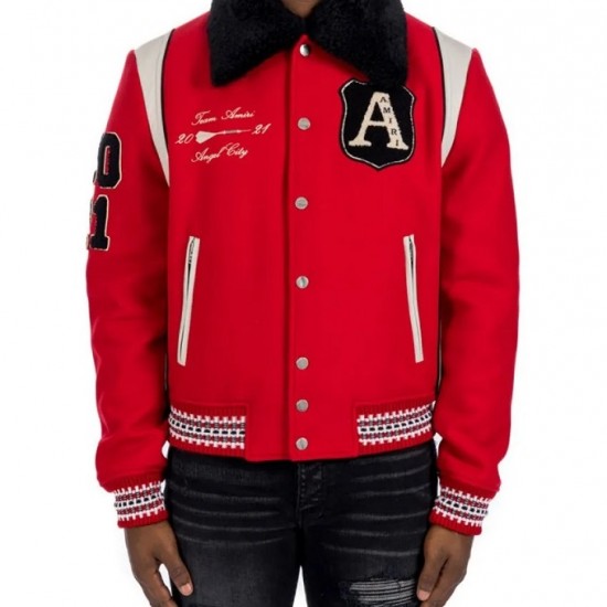 Amiri Always on Point Red Wool Varsity Jacket