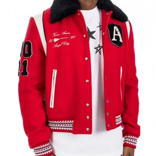 Amiri Always on Point Red Wool Varsity Jacket