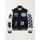 Mens Appliqued Wool Blend Felt and Leather Varsity Bomber Jacket Mens Appliqued Wool Blend Felt and Leather Varsity Bomber Jacket