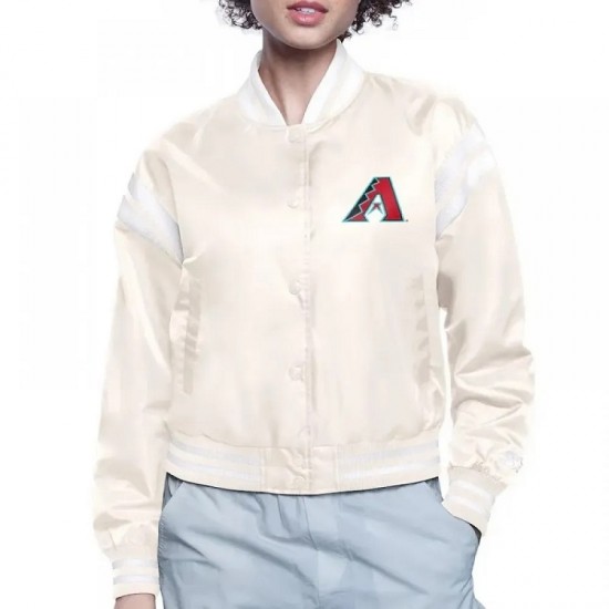 Arizona Diamondbacks Printed Logo Cream Varsity Satin Jacket Arizona Diamondbacks Printed Logo Cream Varsity Satin Jacket