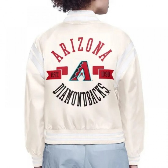 Arizona Diamondbacks Printed Logo Cream Varsity Satin Jacket Arizona Diamondbacks Printed Logo Cream Varsity Satin Jacket