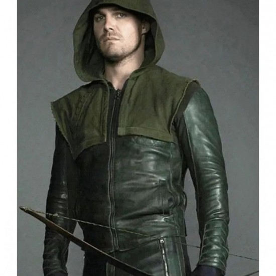 Stephen Amell Arrow Green Hooded Jacket with Quiver Costume Stephen Amell Arrow Green Hooded Jacket with Quiver Costume