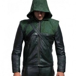 Stephen Amell Arrow Green Hooded Jacket with Quiver Costume