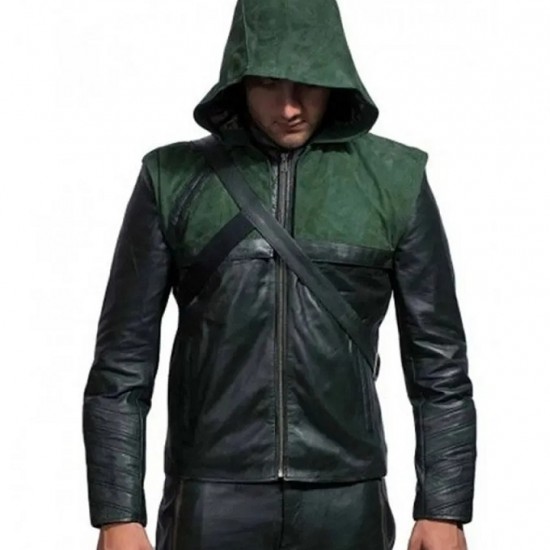 Stephen Amell Arrow Green Hooded Jacket with Quiver Costume Stephen Amell Arrow Green Hooded Jacket with Quiver Costume