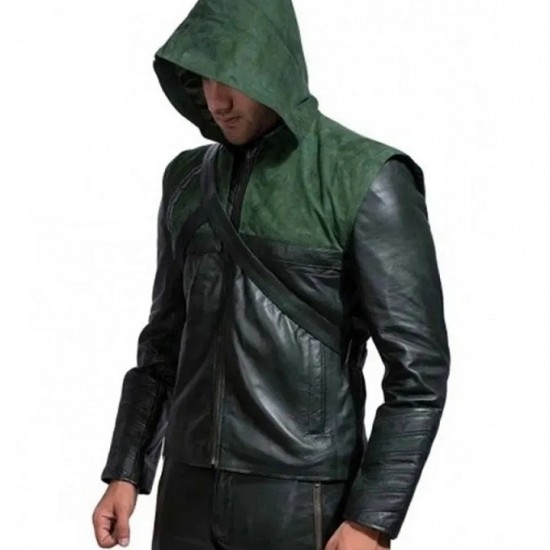 Stephen Amell Arrow Green Hooded Jacket with Quiver Costume Stephen Amell Arrow Green Hooded Jacket with Quiver Costume