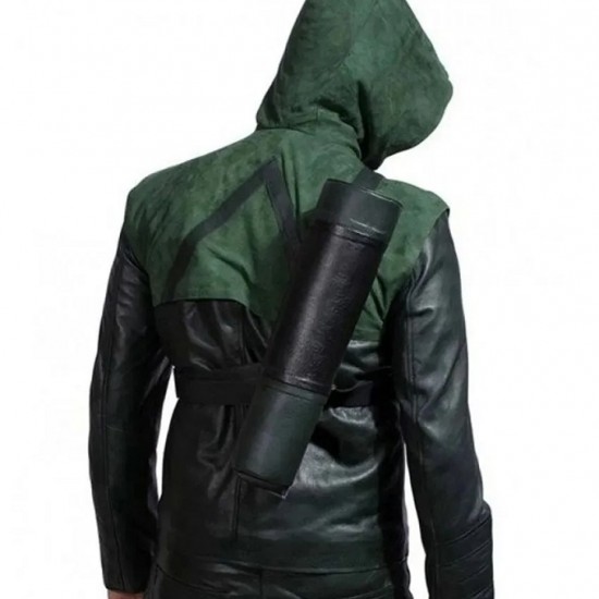 Stephen Amell Arrow Green Hooded Jacket with Quiver Costume Stephen Amell Arrow Green Hooded Jacket with Quiver Costume