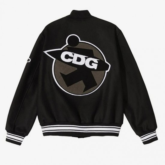 Asap Rocky Stussy CDG Black Wool Letterman Varsity Jacket