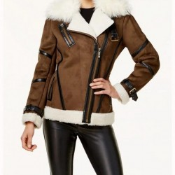 Asymmetrical Faux Leather Shearling Jacket