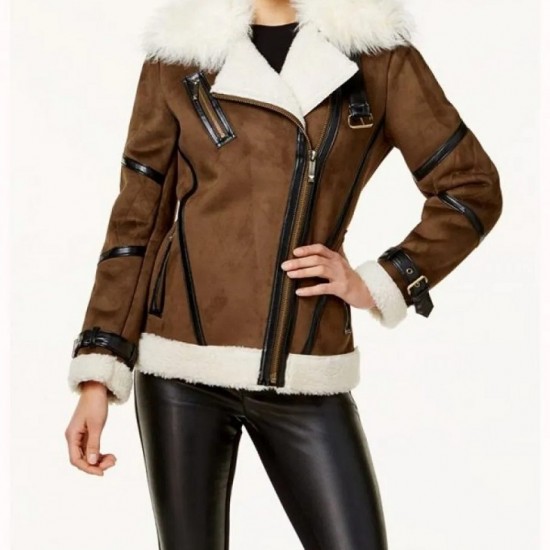 Asymmetrical Faux Leather Shearling Jacket