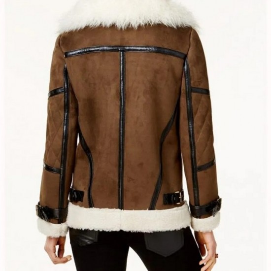 Asymmetrical Faux Leather Shearling Jacket