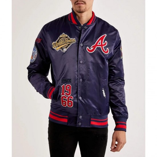 Atlanta Braves World Series Navy Varsity Satin Jacket Atlanta Braves World Series Navy Varsity Satin Jacket