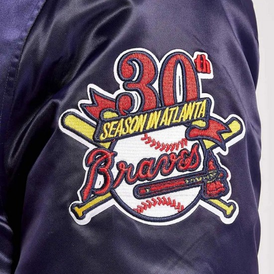 Atlanta Braves World Series Navy Varsity Satin Jacket Atlanta Braves World Series Navy Varsity Satin Jacket