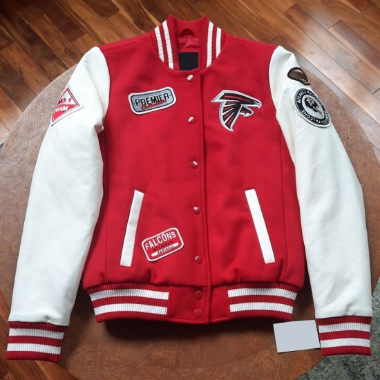 Atlanta Falcons White and Red Varsity Jacket