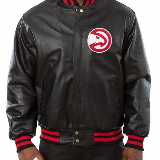 Atlanta Hawks Black Leather Varsity Jacket