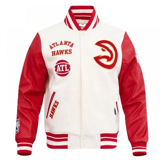 Atlanta Hawks Off White Wool Varsity Jacket Atlanta Hawks Off White Wool Varsity Jacket
