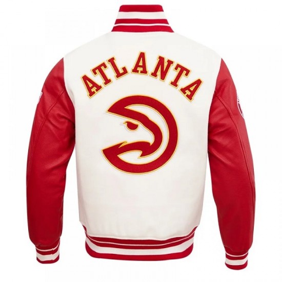 Atlanta Hawks Off White Wool Varsity Jacket