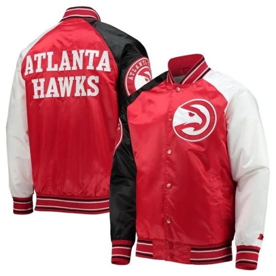 Hawks Reliever Atlanta Red/Black Satin Raglan Full-Snap Jacket Hawks Reliever Atlanta Red/Black Satin Raglan Full-Snap Jacket