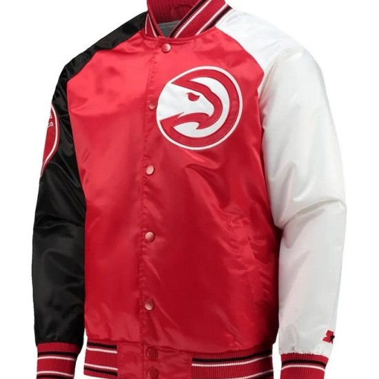 Hawks Reliever Atlanta Red/Black Satin Raglan Full-Snap Jacket Hawks Reliever Atlanta Red/Black Satin Raglan Full-Snap Jacket