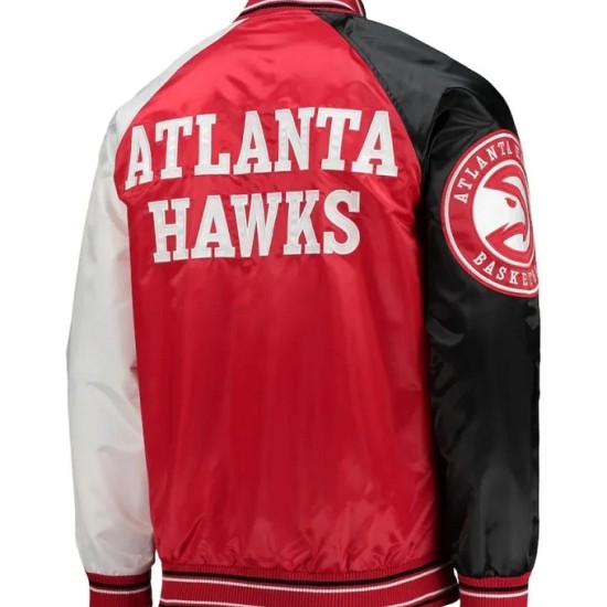 Hawks Reliever Atlanta Red/Black Satin Raglan Full-Snap Jacket Hawks Reliever Atlanta Red/Black Satin Raglan Full-Snap Jacket