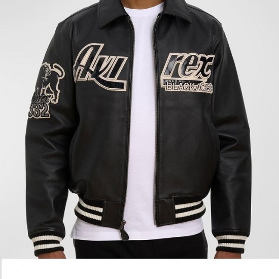 Avirex Blackhawks Black Biker Varsity Jacket Avirex Blackhawks Black Biker Varsity Jacket