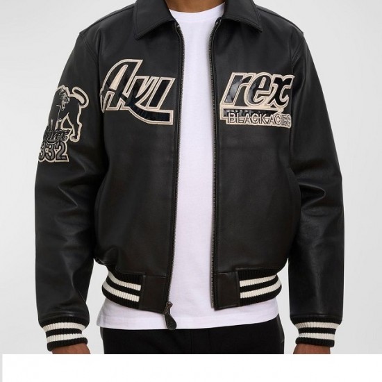 Avirex Blackhawks Black Biker Varsity Jacket