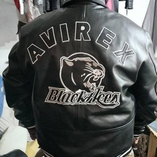 Avirex Blackhawks Black Biker Varsity Jacket