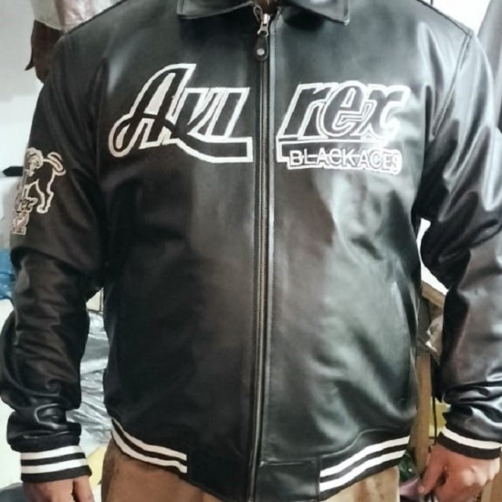 Avirex Blackhawks Black Biker Varsity Jacket Avirex Blackhawks Black Biker Varsity Jacket