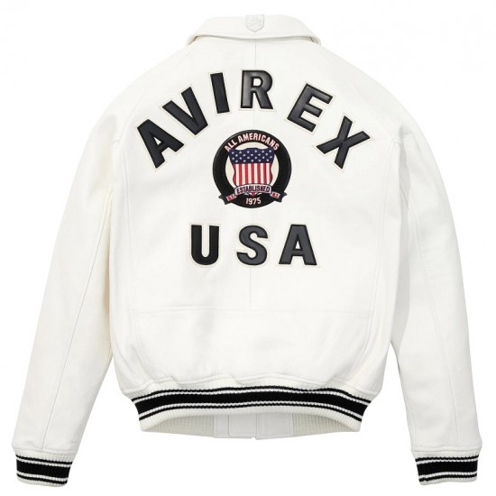 White Icon Croc Avirex Limited Edition Leather Jacket 