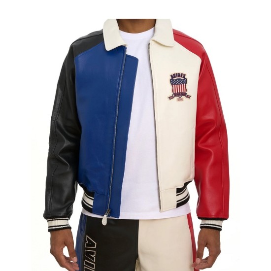 Mens Blue Colorblock Icon Military Avirex Bomber Jacket