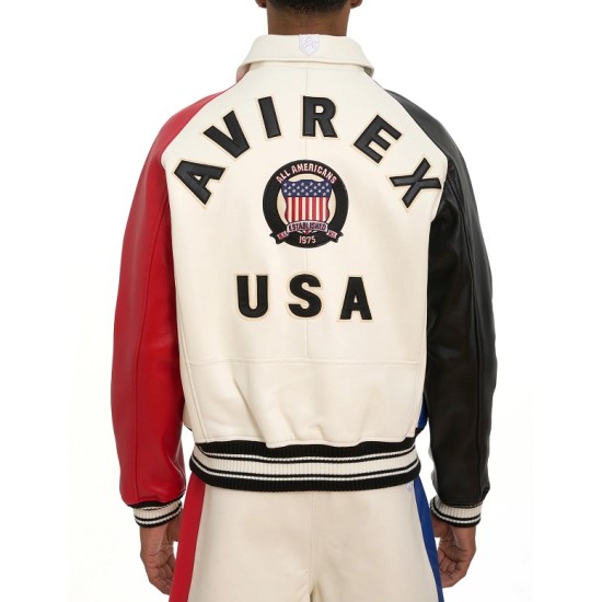 Mens Blue Colorblock Icon Military Avirex Bomber Jacket