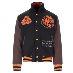 BBC Patch-detailed Button-Up Black Varsity Jacket