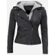Bagheria Womens Black Hooded Leather Jacket Bagheria Womens Black Hooded Leather Jacket