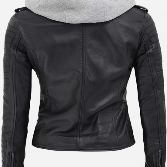 Bagheria Womens Black Hooded Leather Jacket