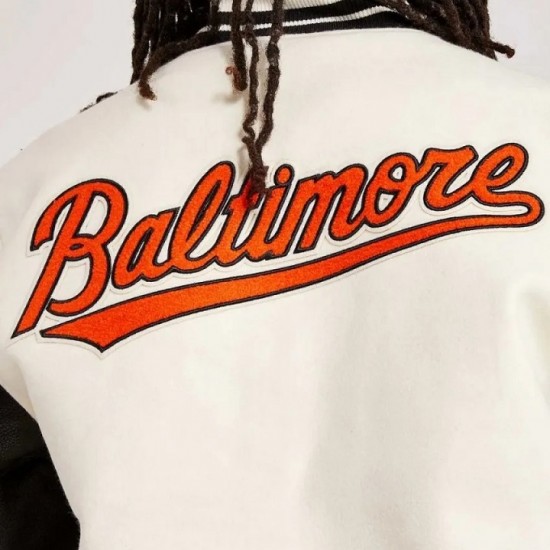 Baltimore Orioles Black and Off White Varsity Jacket