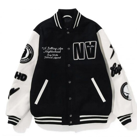 Bape NBHD Black Varsity Jacket Bape NBHD Black Varsity Jacket