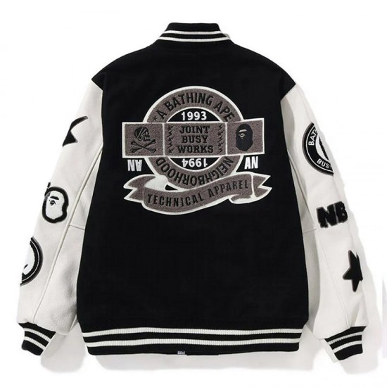 Bape NBHD Black Varsity Jacket Bape NBHD Black Varsity Jacket