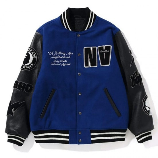Bape NBHD Blue Varsity Jacket Bape NBHD Blue Varsity Jacket